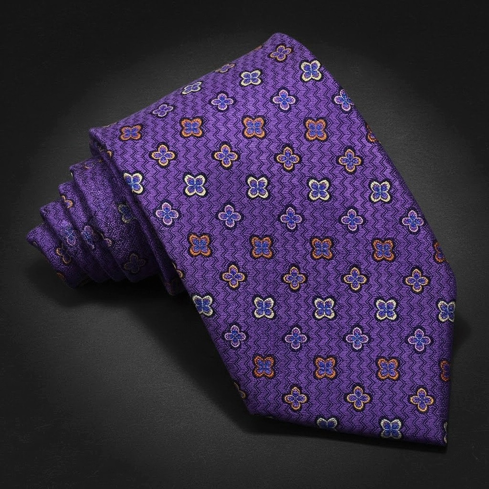 Jos A Bank Signature Collection Purple Silk Floral Geometric Tie‎ Made in Italy